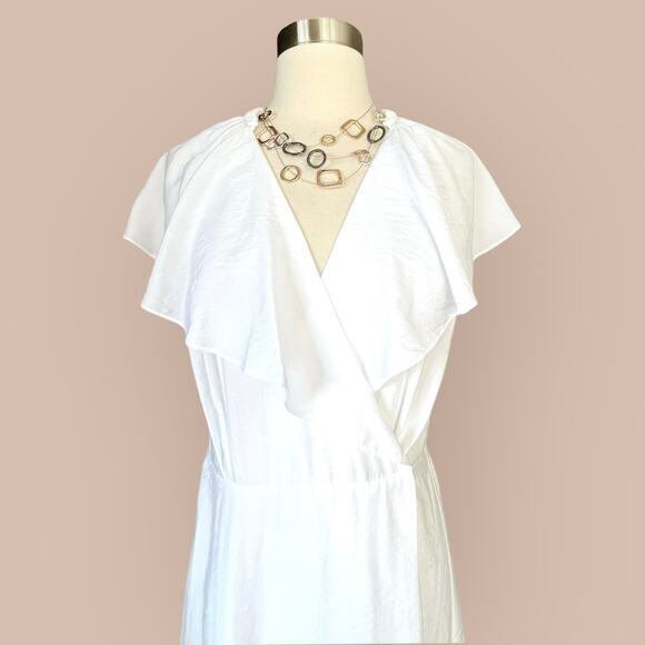 VINCE White Wrap Dress Flutter Sleeve V-Neck Ruffle Cape Midi Designer XS NWOT - Picture 7 of 15